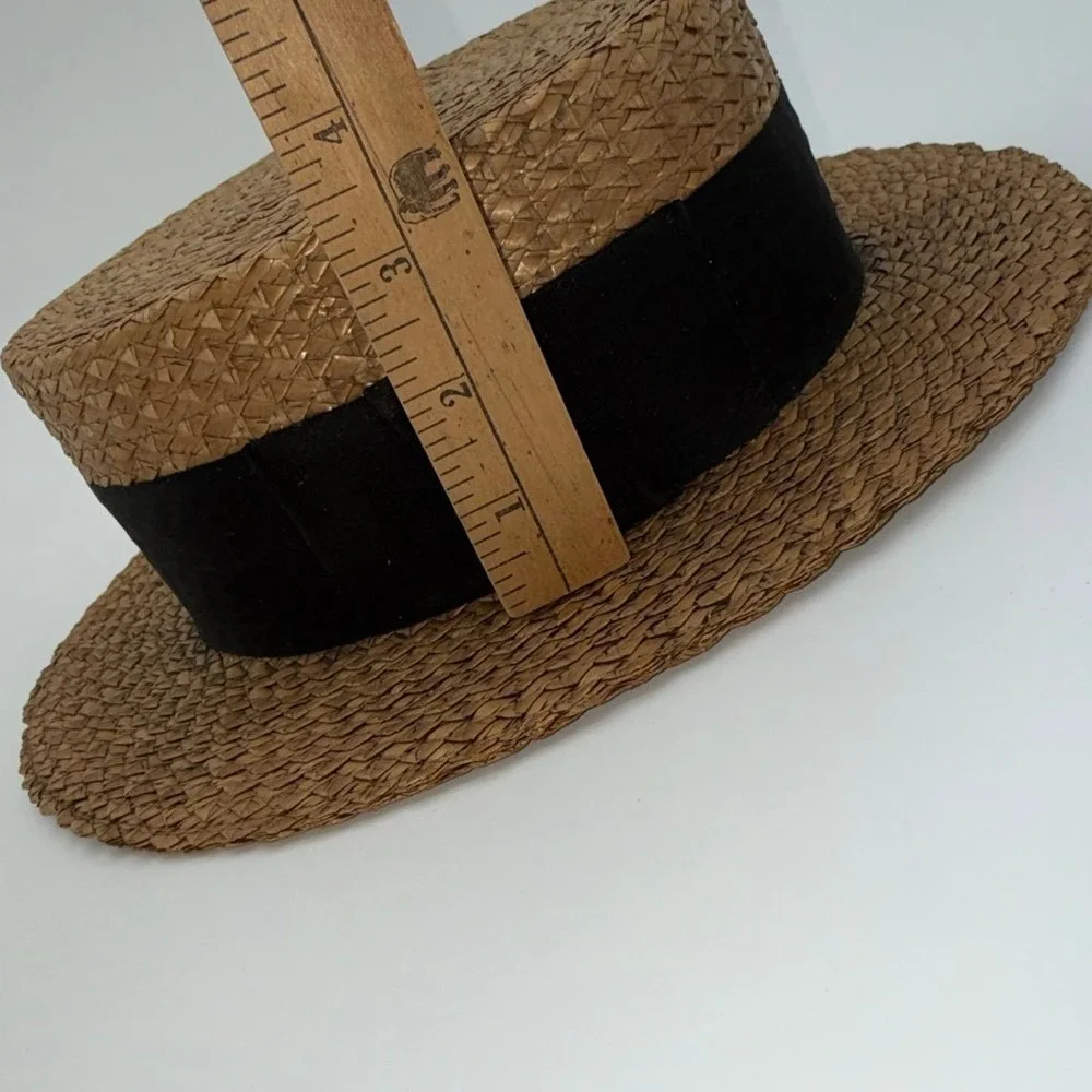 Vintage Boulevard New York Straw Boater‎ Hat Men Brown Black Ribbon Skimmer Hat